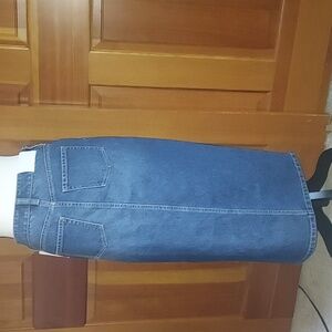Edited By Remi BADER Blue Denim Midi Skirt with Side Slit SIZE 0